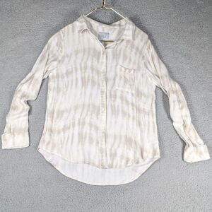 Rails Shirt Womens Size Medium White Tan Stripe Pattern Long Sleeve Button Up